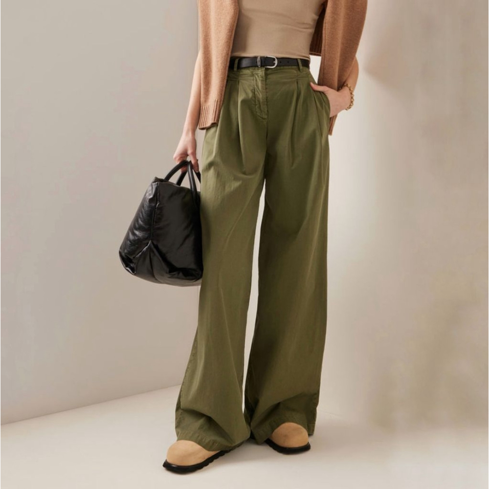 Nili Lotan Dillon Pleated Cotton Wide-Leg Pants clover green women's size 4 - Picture 1 of 7